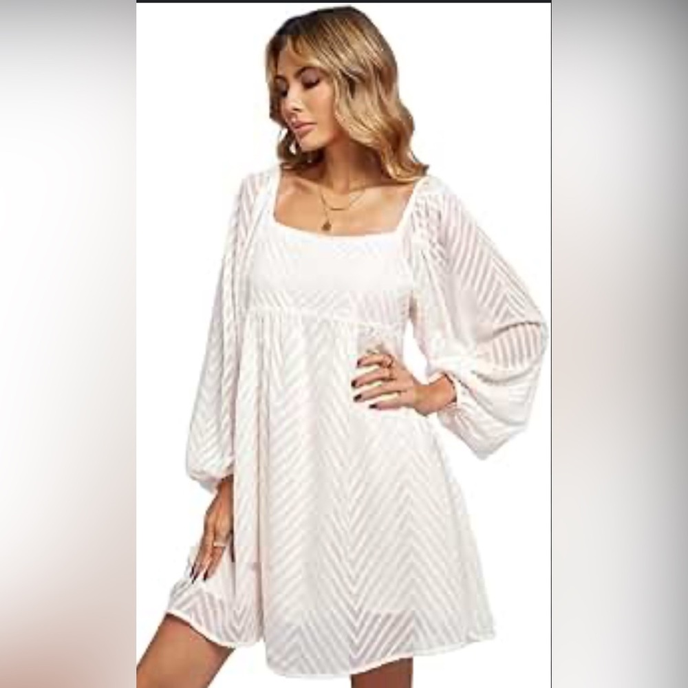 Cream sheer babydoll mini dress size Large